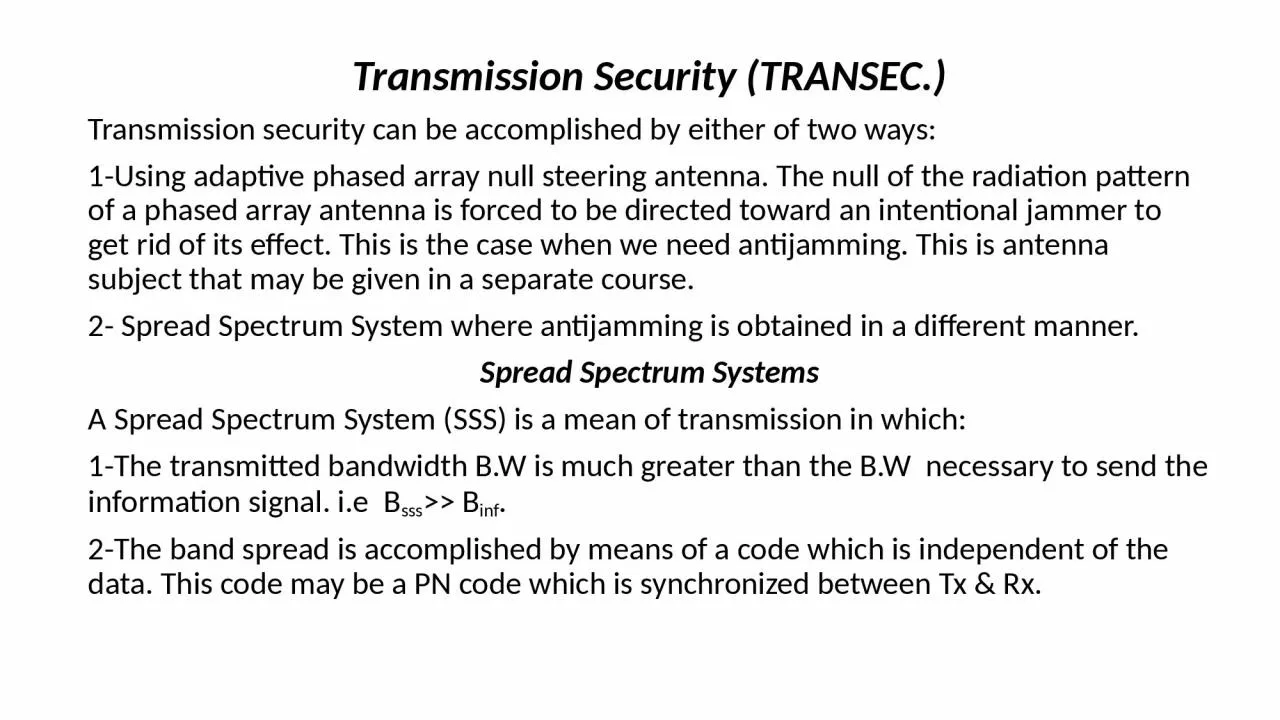 Transmission Security (TRANSEC.)