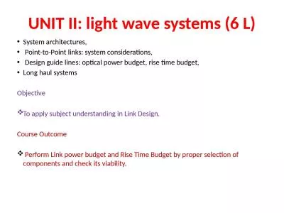 UNIT II: light wave systems (6 L)