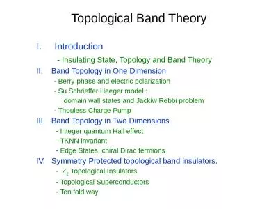 Topological Band Theory I.     Introduction