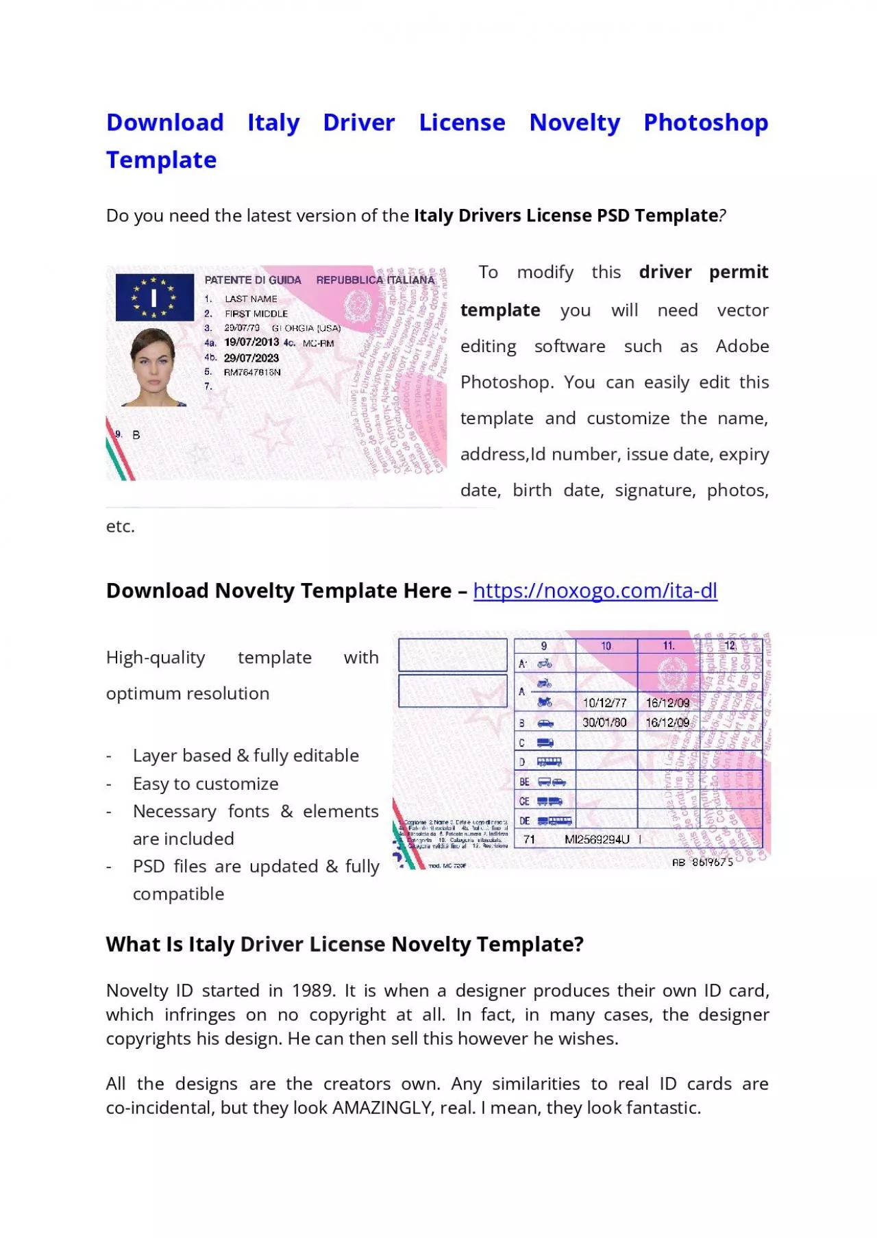 PDF-Italy Drivers License PSD Template – Download Photoshop File