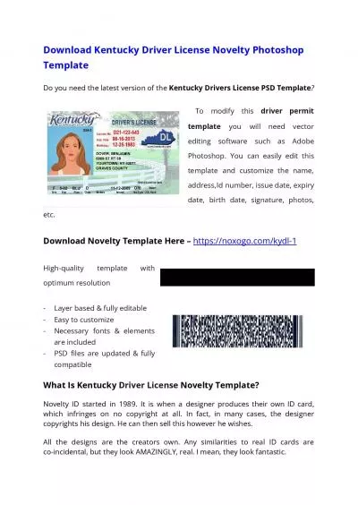 Kentucky Drivers License PSD Template – Download Photoshop File