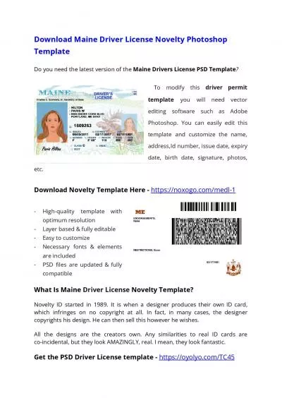 Maine Drivers License PSD Template – Download Photoshop File