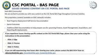 CSC Portal - BAS Page Issues viewing Content on CSC Portal BAS Page