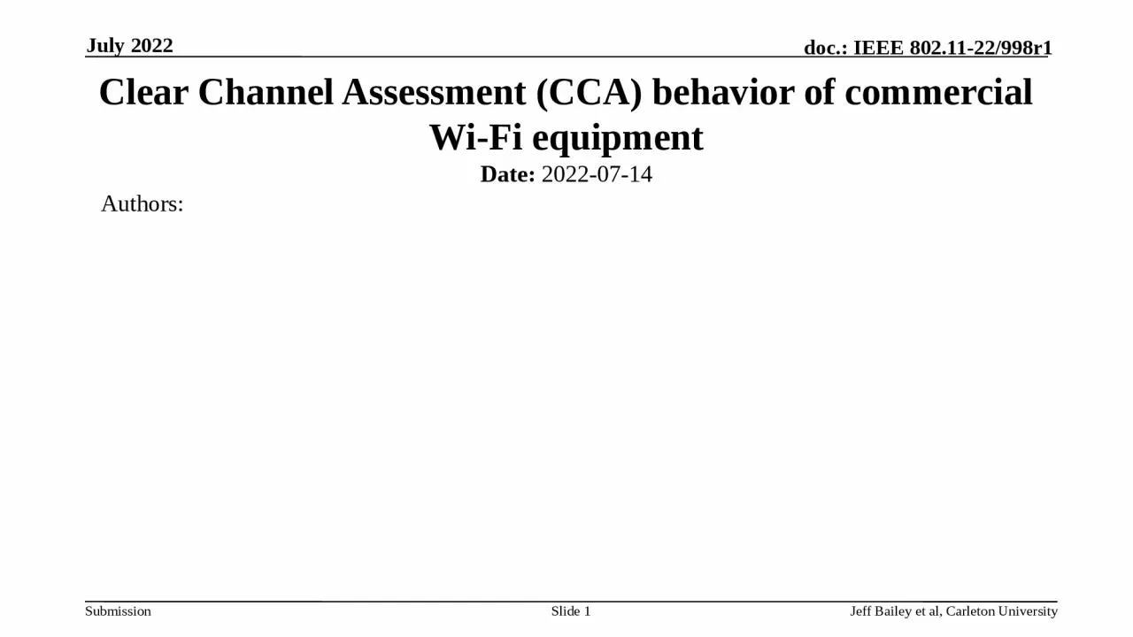 PPT-Clear Channel Assessment (CCA) behavior of commercial Wi-Fi equipment