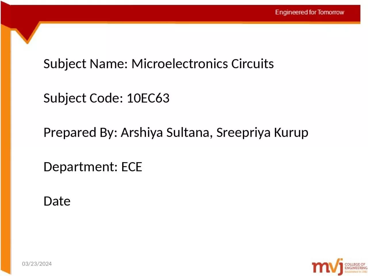 PPT-Subject Name: Microelectronics Circuits