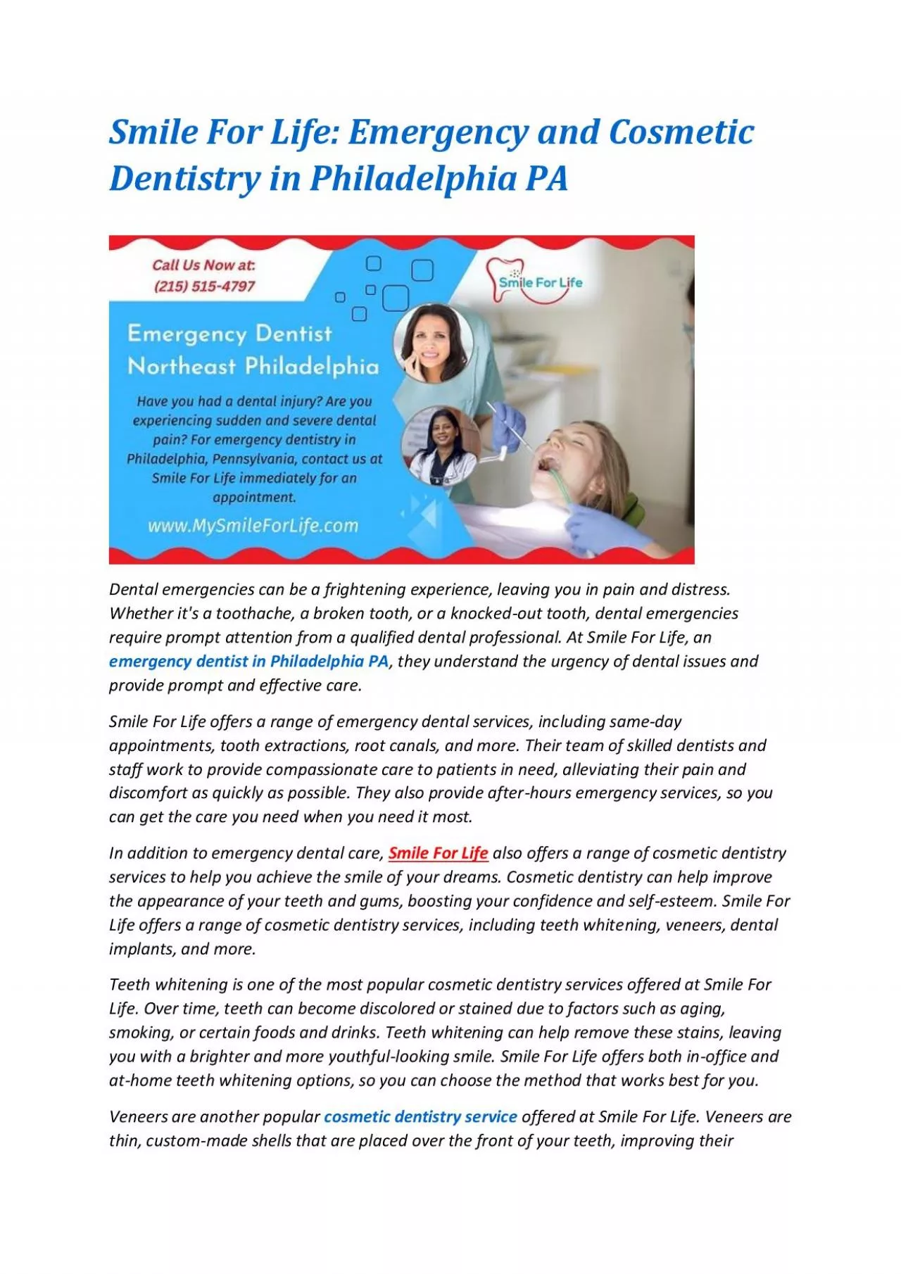 PDF-Smile For Life: Emergency and Cosmetic Dentistry in Philadelphia PA