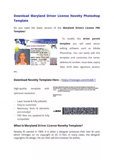 Maryland Drivers License PSD Template – Download Photoshop File