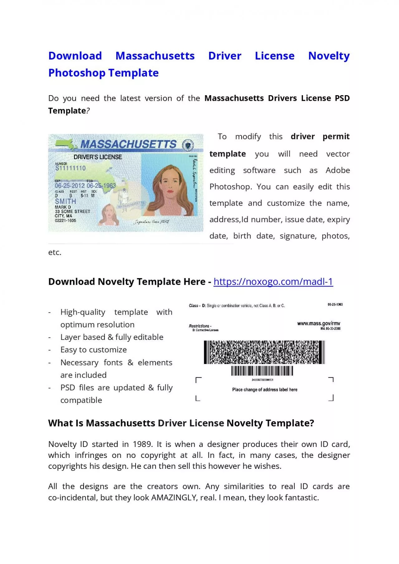 PDF-Massachusetts Drivers License PSD Template – Download Photoshop File