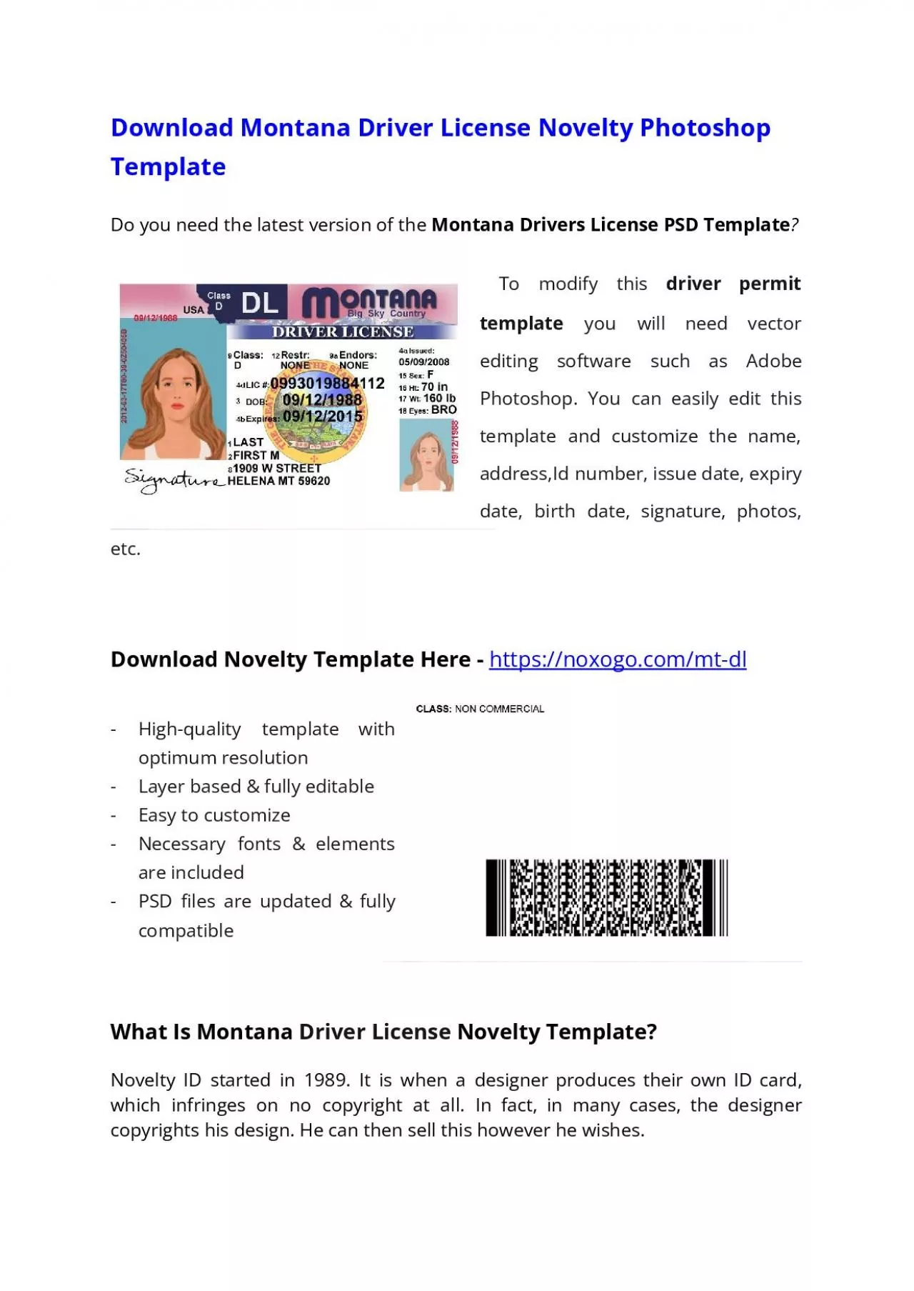 PDF-Montana Drivers License PSD Template – Download Photoshop File