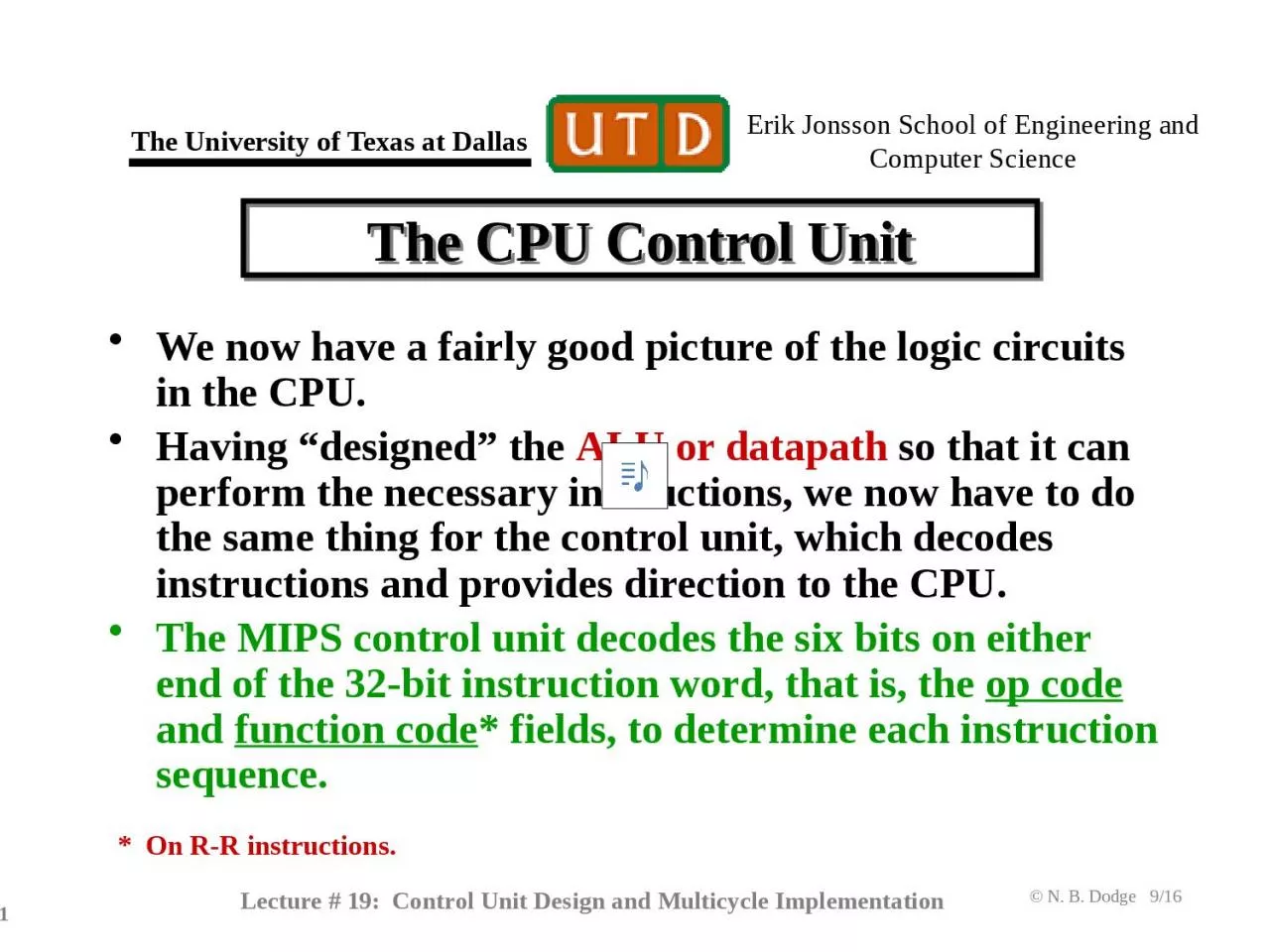 PPT-Lecture # 19: Control Unit Design and Multicycle Implementation