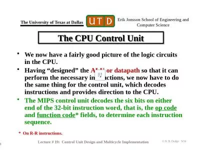 Lecture # 19:  Control Unit Design and Multicycle Implementation