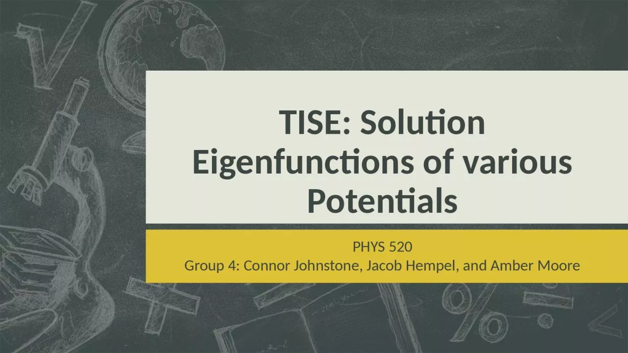 PPT-TISE: Solution E igenfunctions of various Potentials