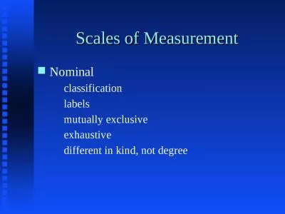 Scales of Measurement Nominal