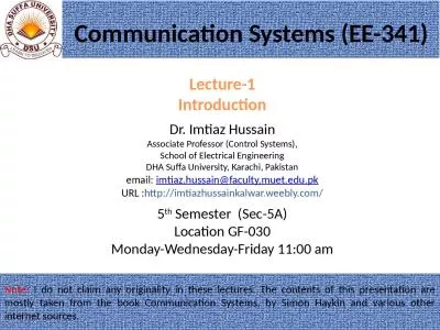 Dr. Imtiaz Hussain Associate Professor (Control Systems),