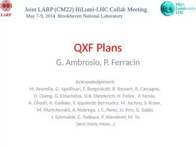 QXF Plans G. Ambrosio, P. Ferracin