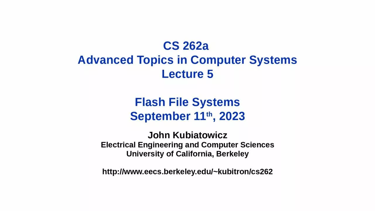 PPT-CS 262a Advanced Topics in Computer Systems