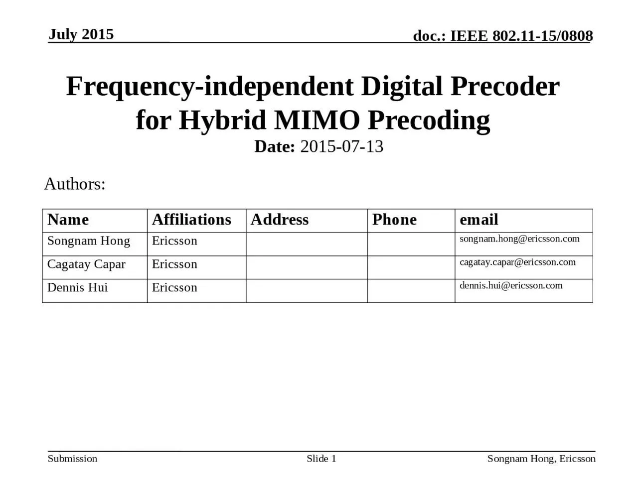 PPT-July 2015 Songnam Hong, Ericsson