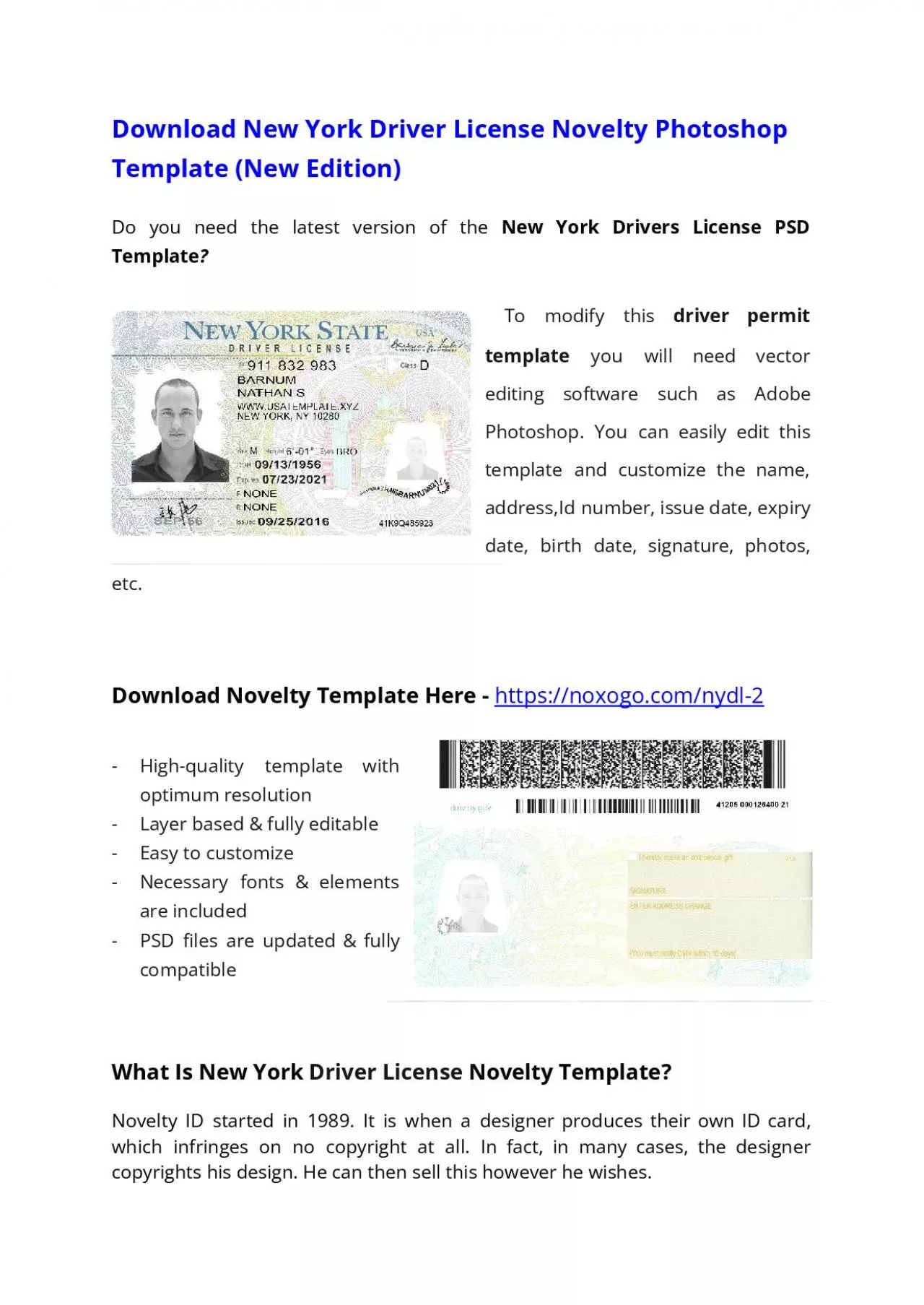 New York Drivers License PSD Template (New Edition) – Download Photoshop File
