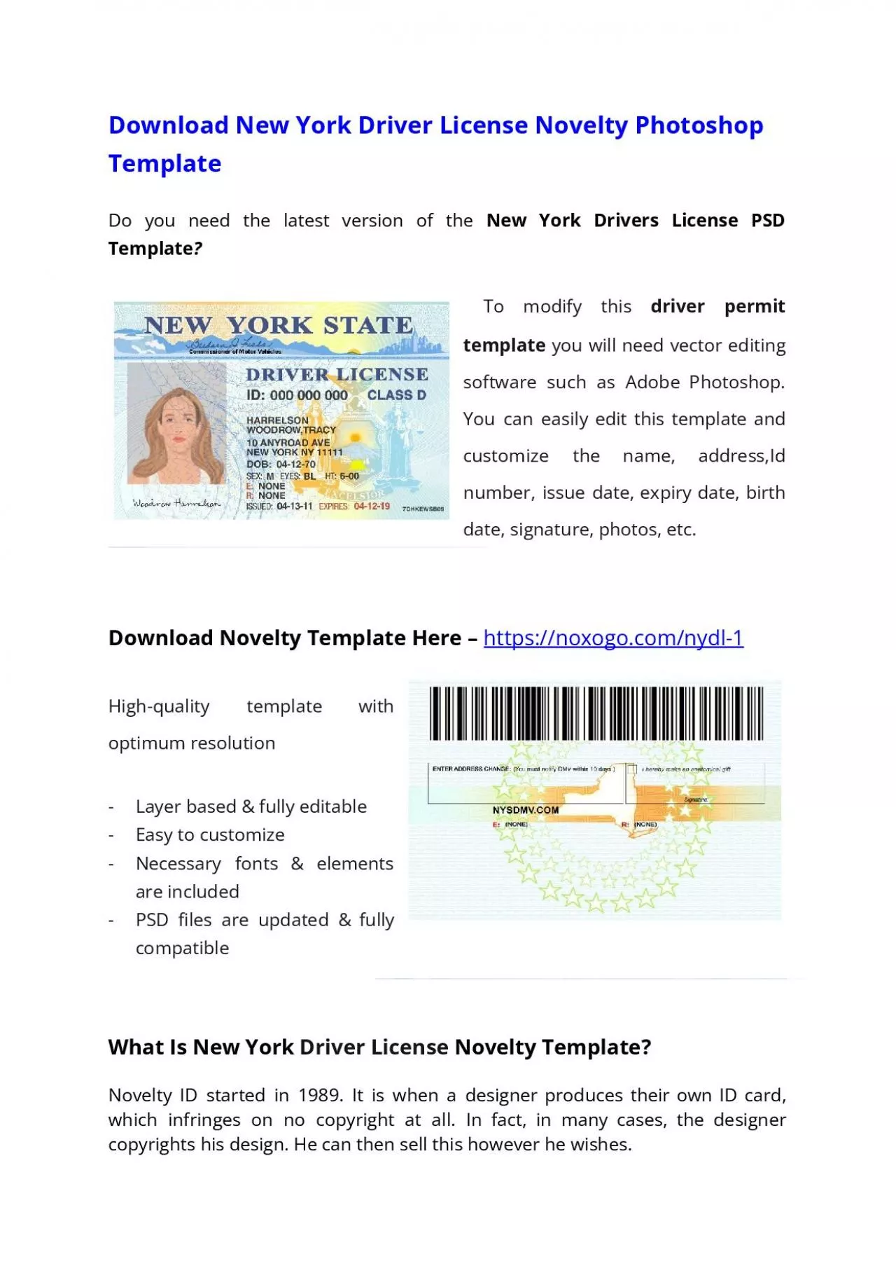 New York Drivers License PSD Template (V2) – Download Photoshop File