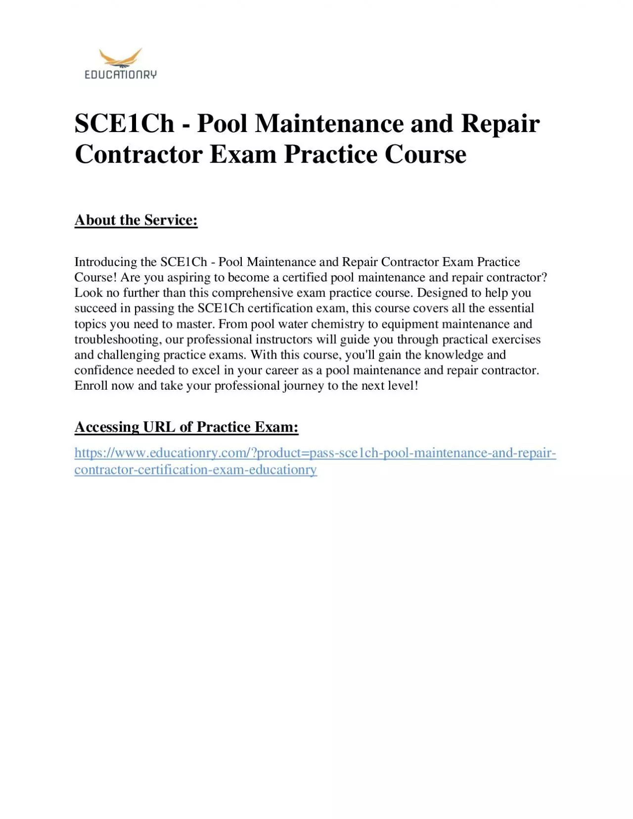 SCE1Ch - Pool Maintenance and Repair Contractor Exam Practice Course
