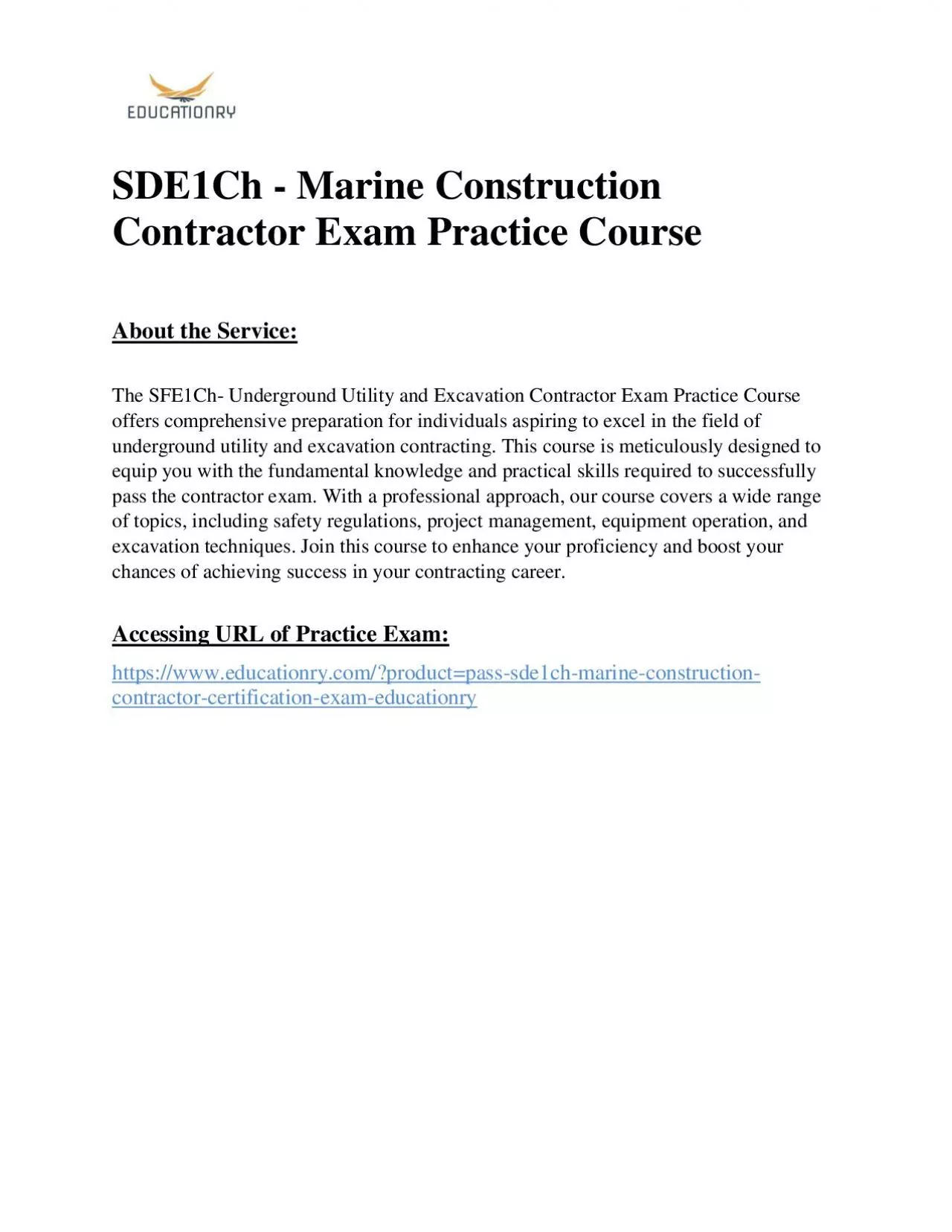 SDE1Ch - Marine Construction Contractor Exam Practice Course