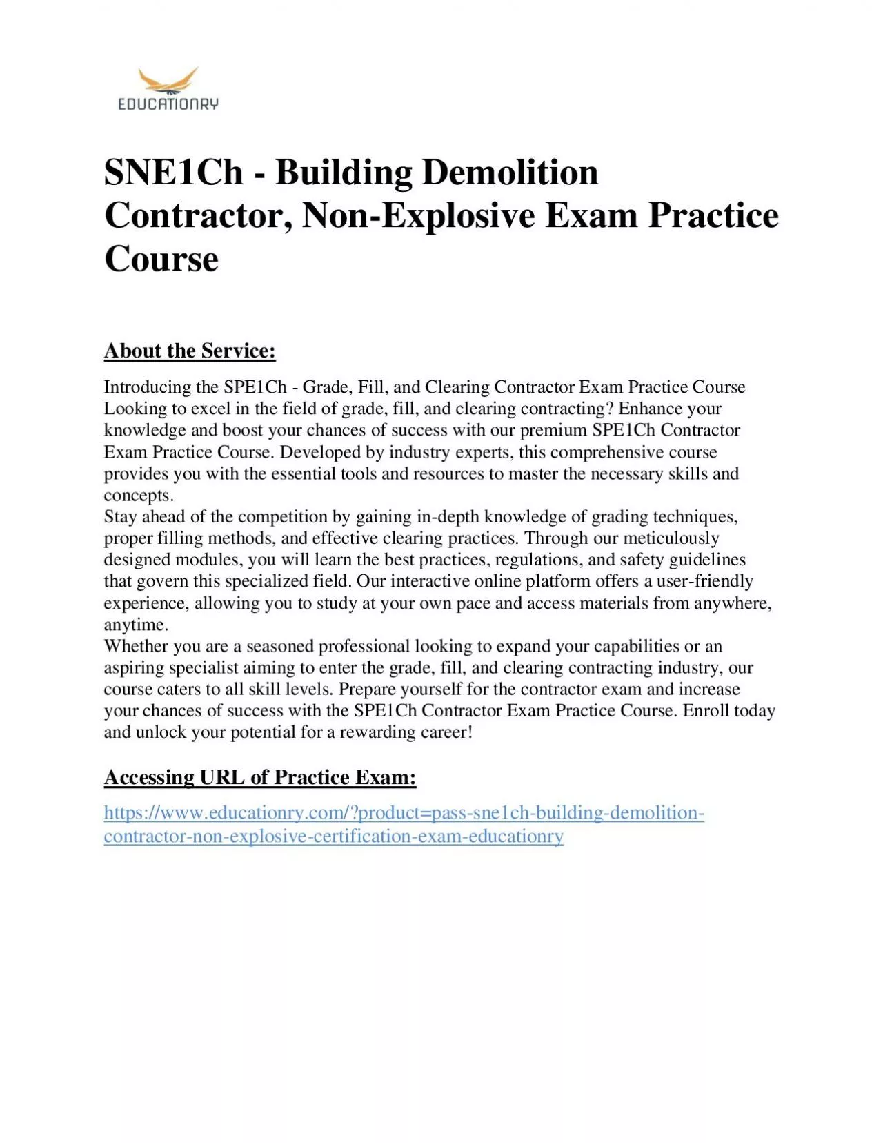 SNE1Ch - Building Demolition Contractor, Non-Explosive Exam Practice Course