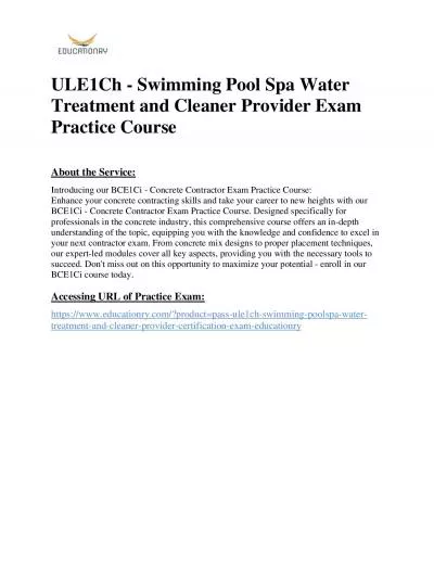 ULE1Ch - Swimming PoolSpa Water Treatment and Cleaner Provider Exam Practice Course