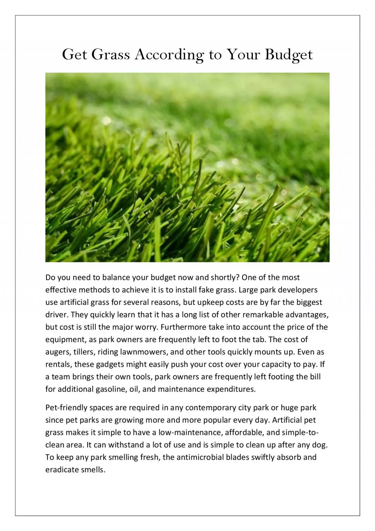 PDF-Get Grass According to Your Budget