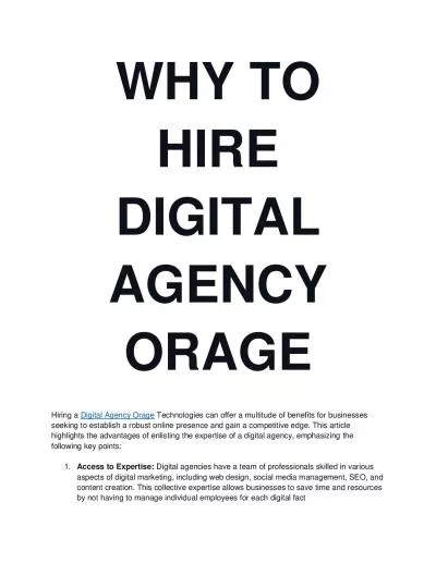 Why To Hire Digital Agency Orage