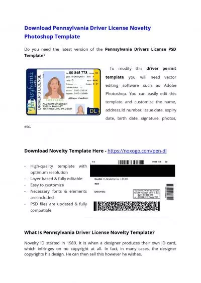 Pennsylvania Drivers License PSD Template – Download Photoshop File