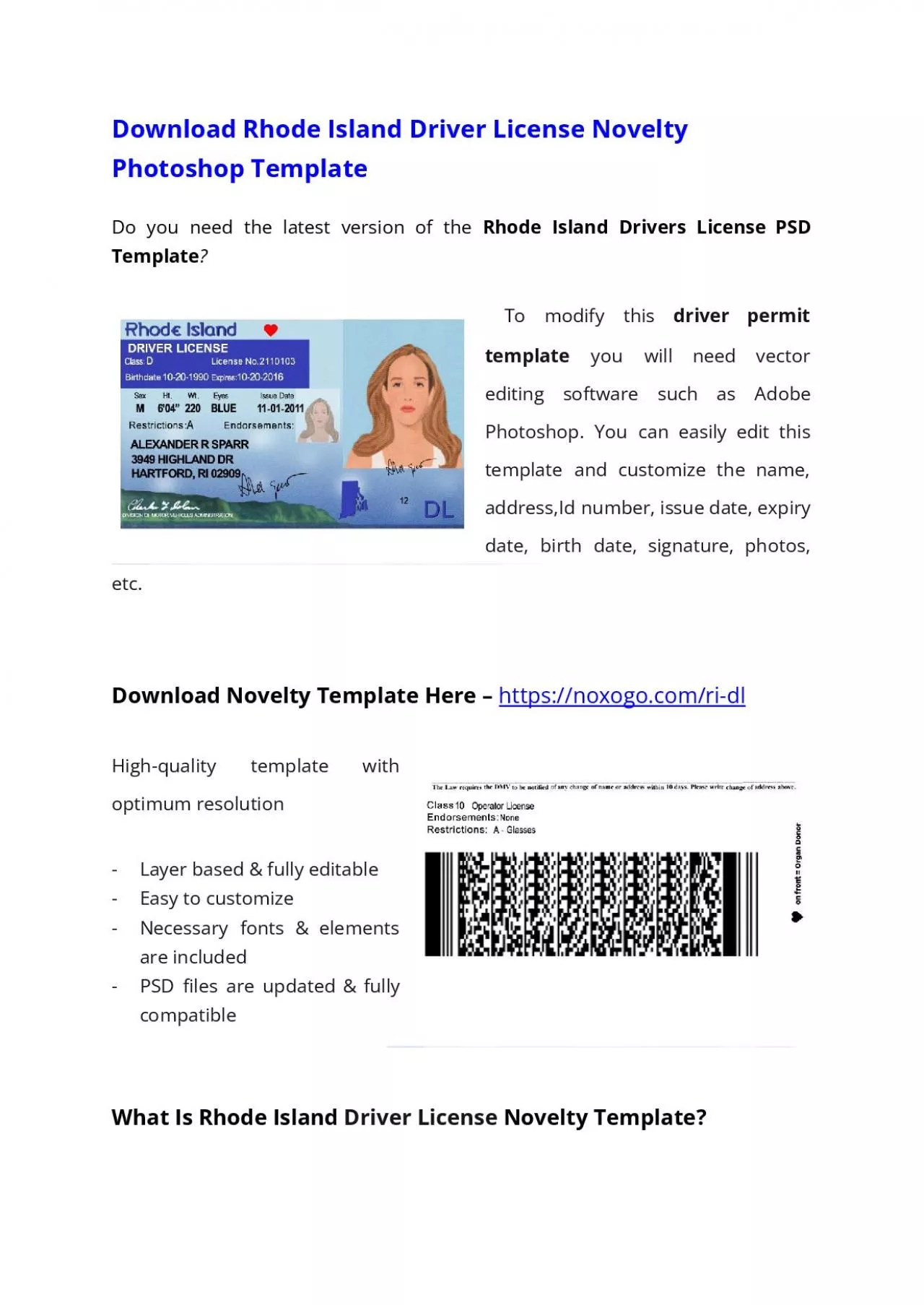 PDF-Rhode Island Drivers License PSD Template – Download Photoshop File