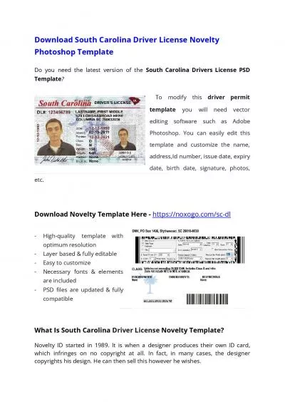 South Carolina Drivers License PSD Template – Download Photoshop File