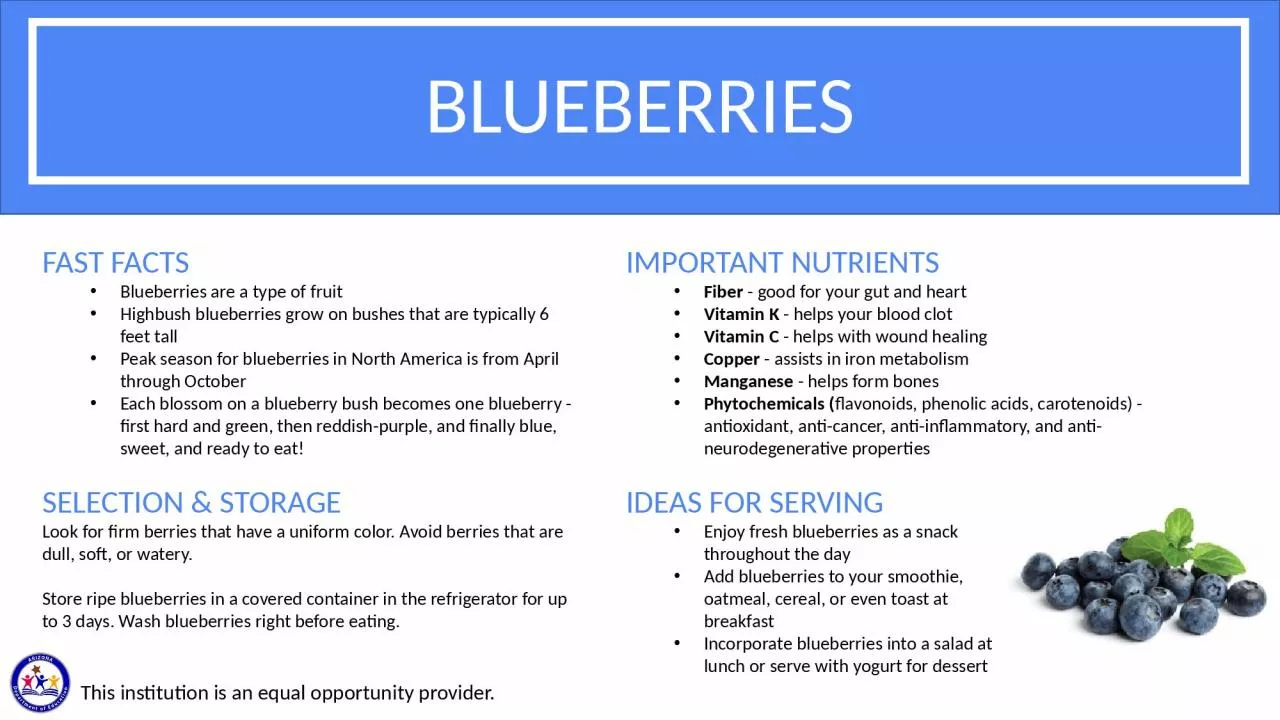 PPT-BLUEBERRIES FAST FACTS Blueberries are a type of fruit