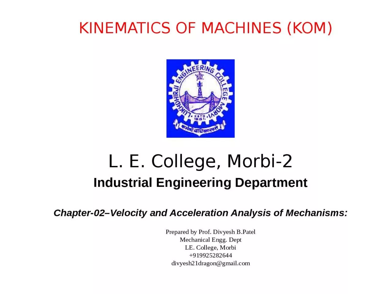 PPT-KINEMATICS OF MACHINES (KOM)