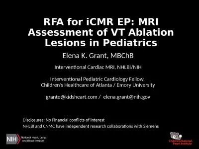 RFA for  iCMR  EP: MRI Assessment of VT Ablation Lesions in Pediatrics