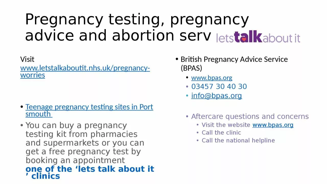 PPT-Pregnancy testing, pregnancy advice and