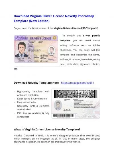 Virginia Drivers License PSD Template – Download Photoshop File