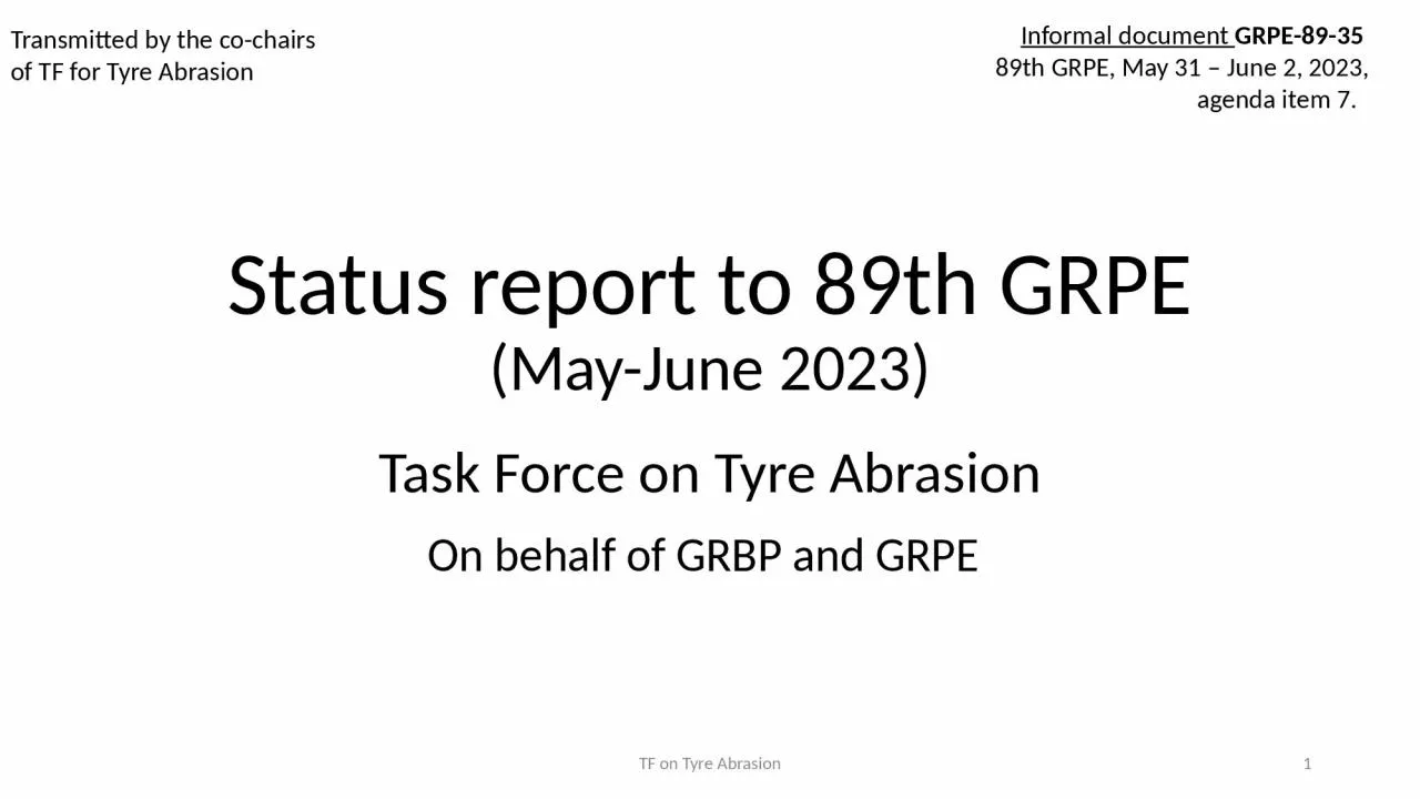 PPT-Status report to 89th GRPE