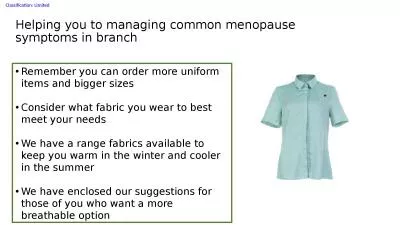 Helping you to managing common menopause symptoms in branch