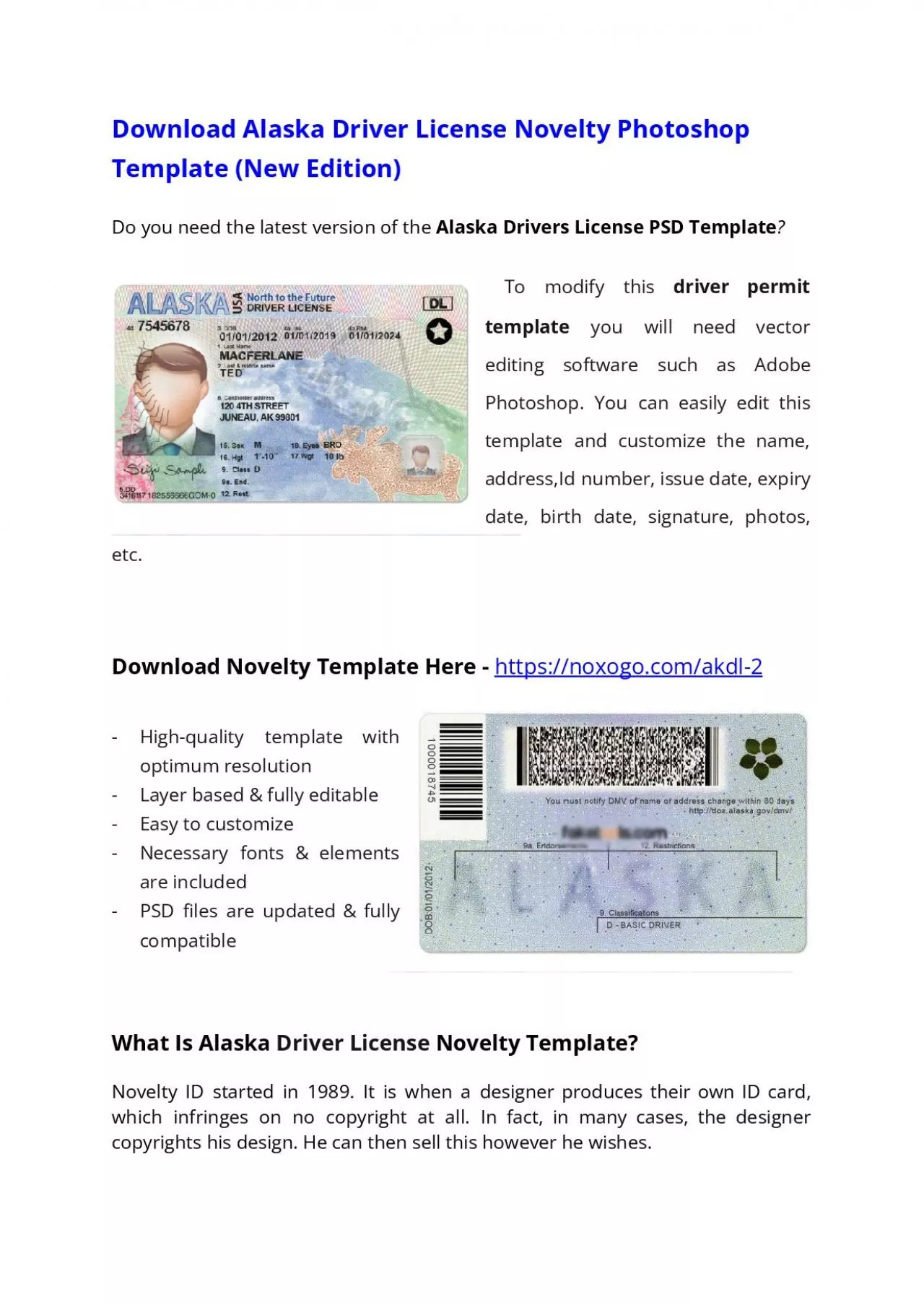 Alaska Drivers License PSD Template (New Edition) – Download Photoshop File
