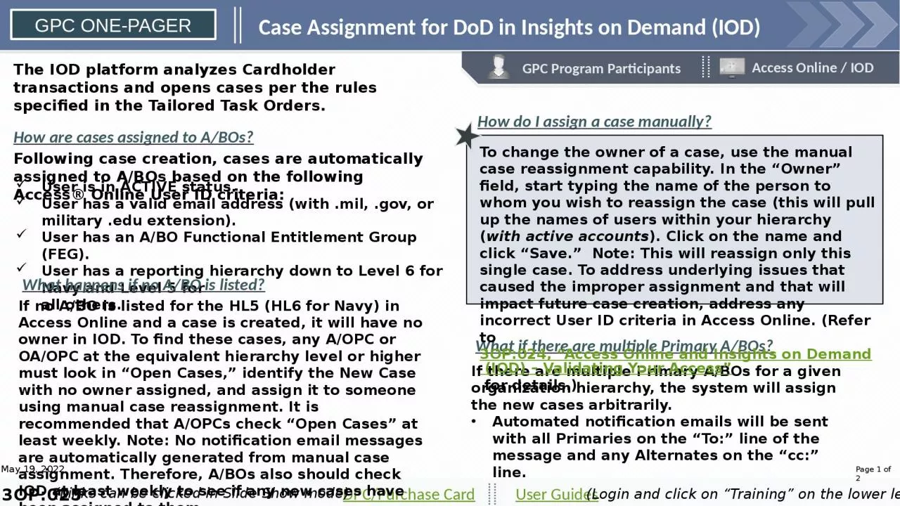 PPT-Case Assignment for DoD in Insights on Demand (IOD)