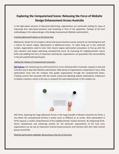 Exploring the Computerised Scene: Releasing the Force of Website Design Enhancement Across Australia
