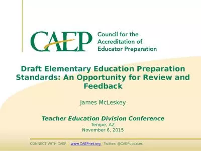 Draft Elementary Education Preparation Standards: An Opportunity for Review and Feedback