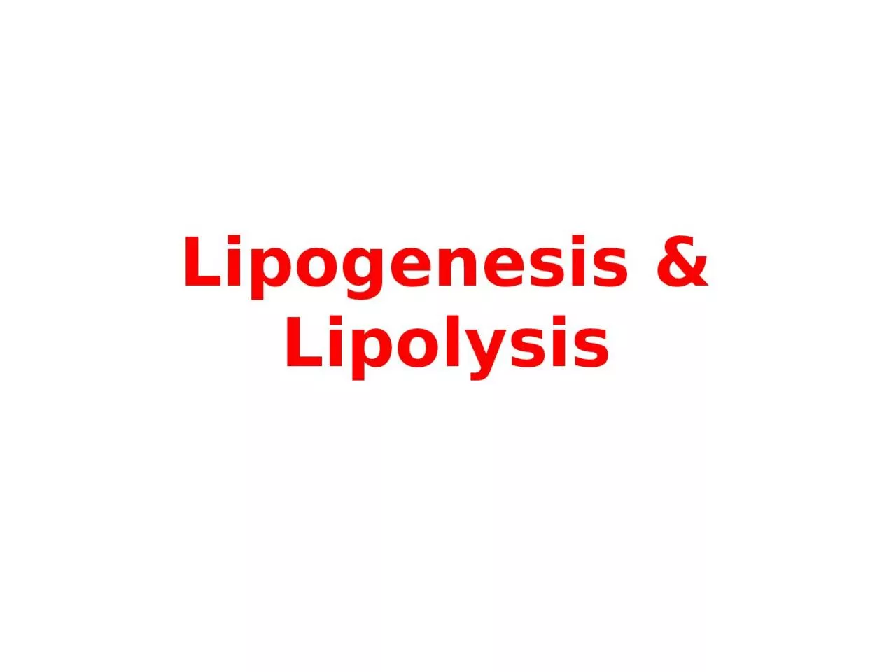 Lipogenesis & Lipolysis