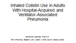 PPT-Inhaled Colistin Use in Adults With Hospital-Acquired and Ventilator-Associated Pneumonia