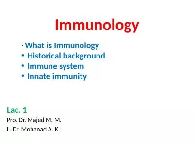 Immunology Lac. 1 Pro. Dr.