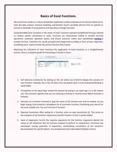 Basics of Excel Functions.