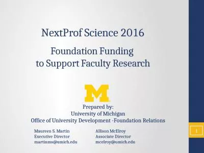 NextProf Science 2016 Foundation Funding