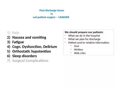 Post-discharge issues  in