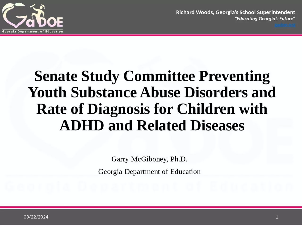 Senate Study Committee Preventing Youth Substance Abuse Disorders and Rate of Diagnosis